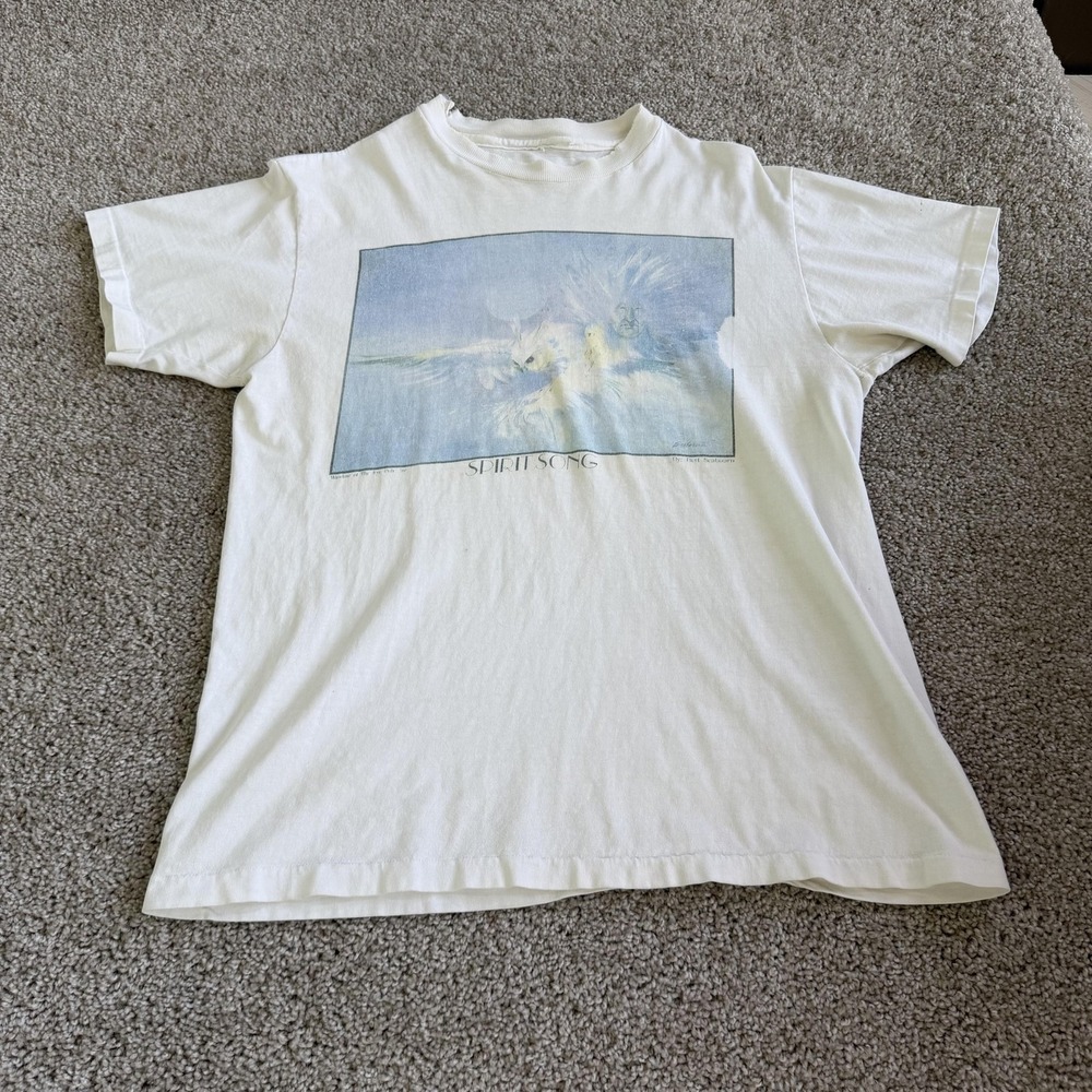 Vintage Spirit Song Shirt Mens Small White Spiritual Graphic Tee T-Shirt Art